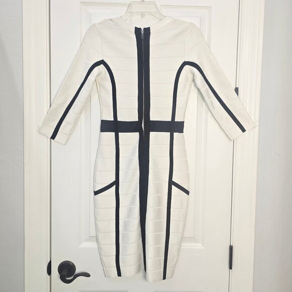 French Connection Bodycon Dress White Black Sz 6 - Picture 5 of 10